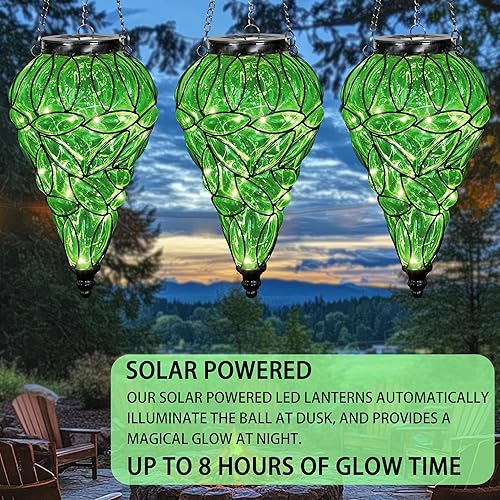 Miniatura 7 de Farol solar colgante para exteriores, luces de jardín para exteriores, linterna colgante de vidrio y metal en forma de lágrima, 15 luces LED de