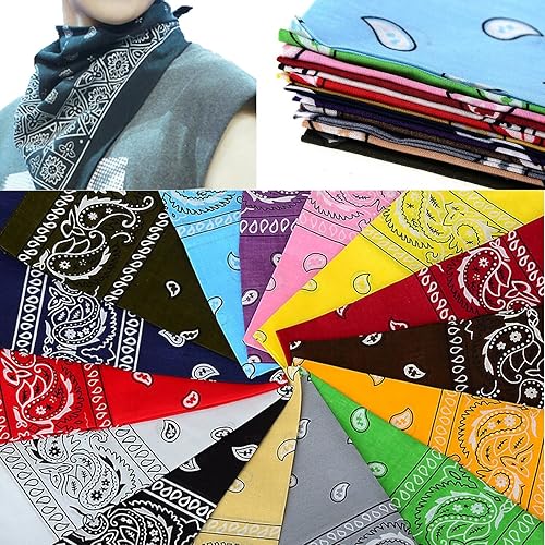 Miniatura 4 de 12 bandanas 22 x 22 in 100 % algodón, novedad, de cachemira, de impresión de doble, cowboy, bufanda, bandana, banda para la cabeza, pañuelos
