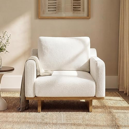 Modern Minimalist Accent Chair with Solid Wood Frame Soft Cushions