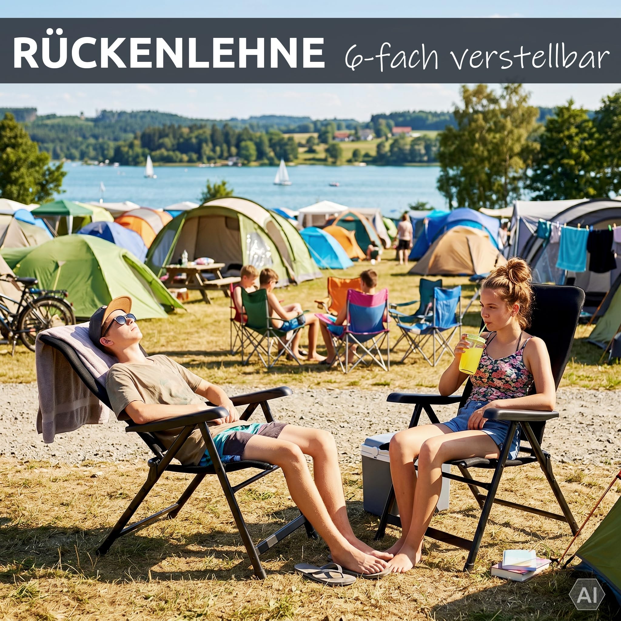 your GEAR Sovana 3D – Gartenstuhl klappbar XXL Hochlehner – Campingstuhl extra breit – 180 kg belastbar – 3D Mesh Bezug Quick Dry Polsterung – 6-Fach verstellbar – ergonomisch & wetterbeständig