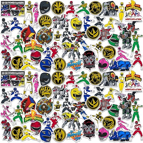 Power Rangers Mighty Morphin' - Paquete variado de calcomanías de vinilo grandes de lujo, para laptop, botella de agua, álbumes de recortes,