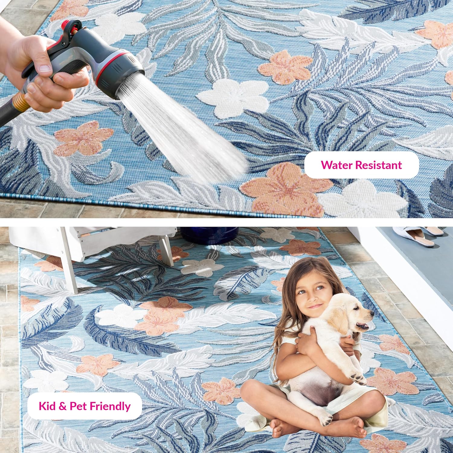 SAFAVIEH Washable Rug Outdoor Cabana Collection - 5'1" x 7'6", Blue & Grey, Non-Shedding & Easy to Clean, Ideal for Patio, Backyard, Mudroom (CBN456M)