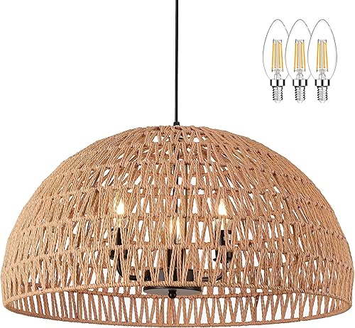 Miniatura 10 de Mini lámpara colgante tejida con cuerda de cáñamo, accesorio de luz tejido, lámpara de araña bohemia, accesorio de lámpara, lámpara colgante de 8.7