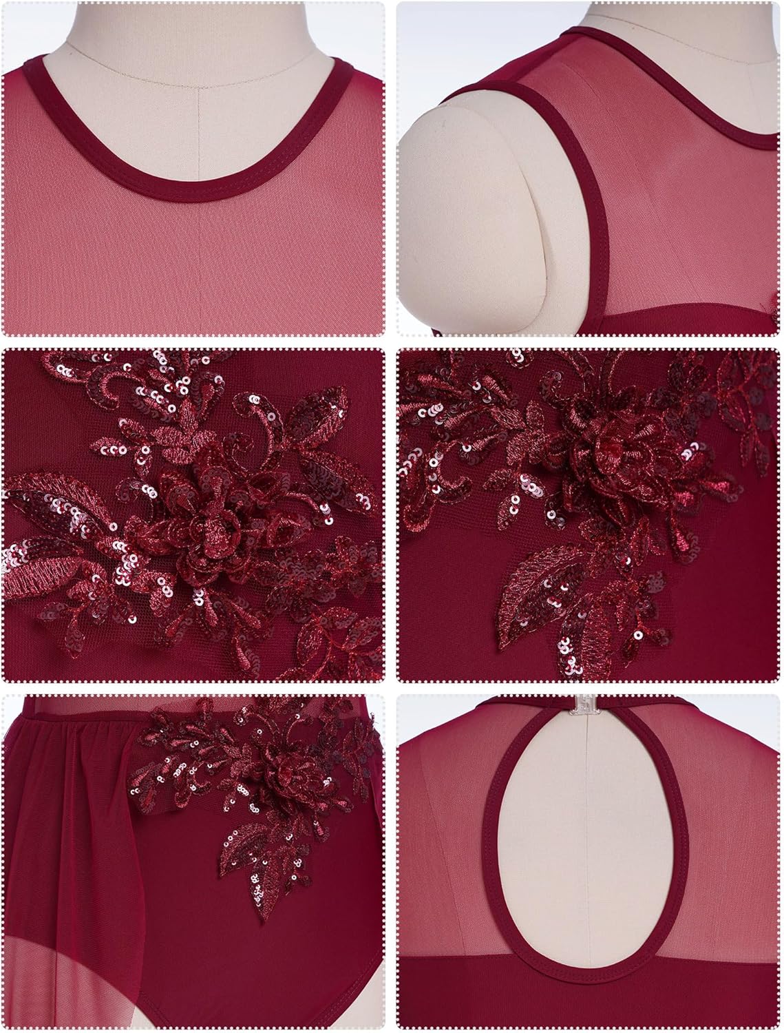 IBAKOM Women Lyrical Dance Costume Sheer Neck Sequins Leotard with High-Low Flowy Chiffon Skirt Contemporary Dance Outfits