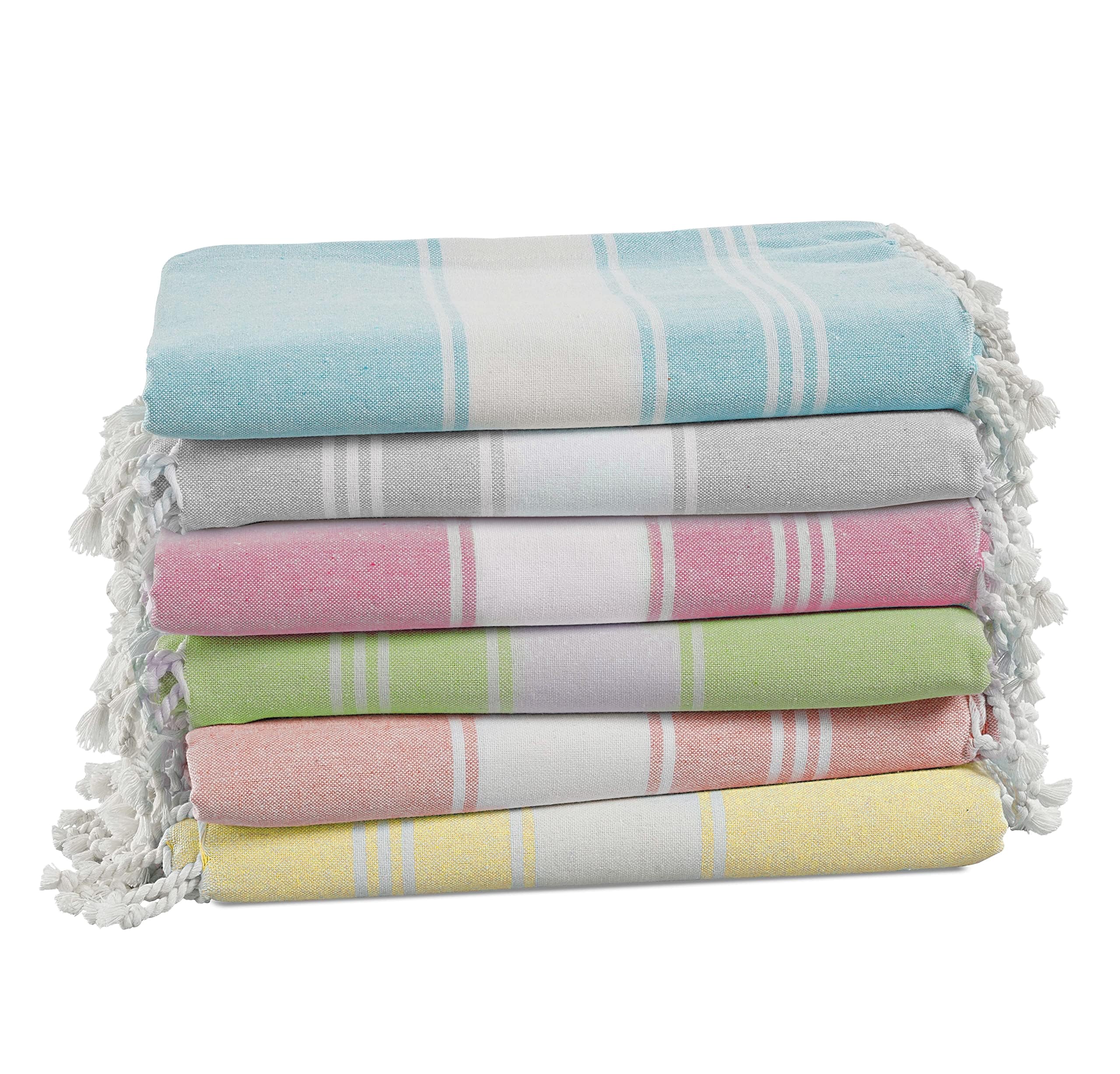 LANE LINEN Turkish Towels Set of 6, Cotton Rich Beach Towels Oversized, Pre-Washed Pool Towel, Extra Large Beach Towel