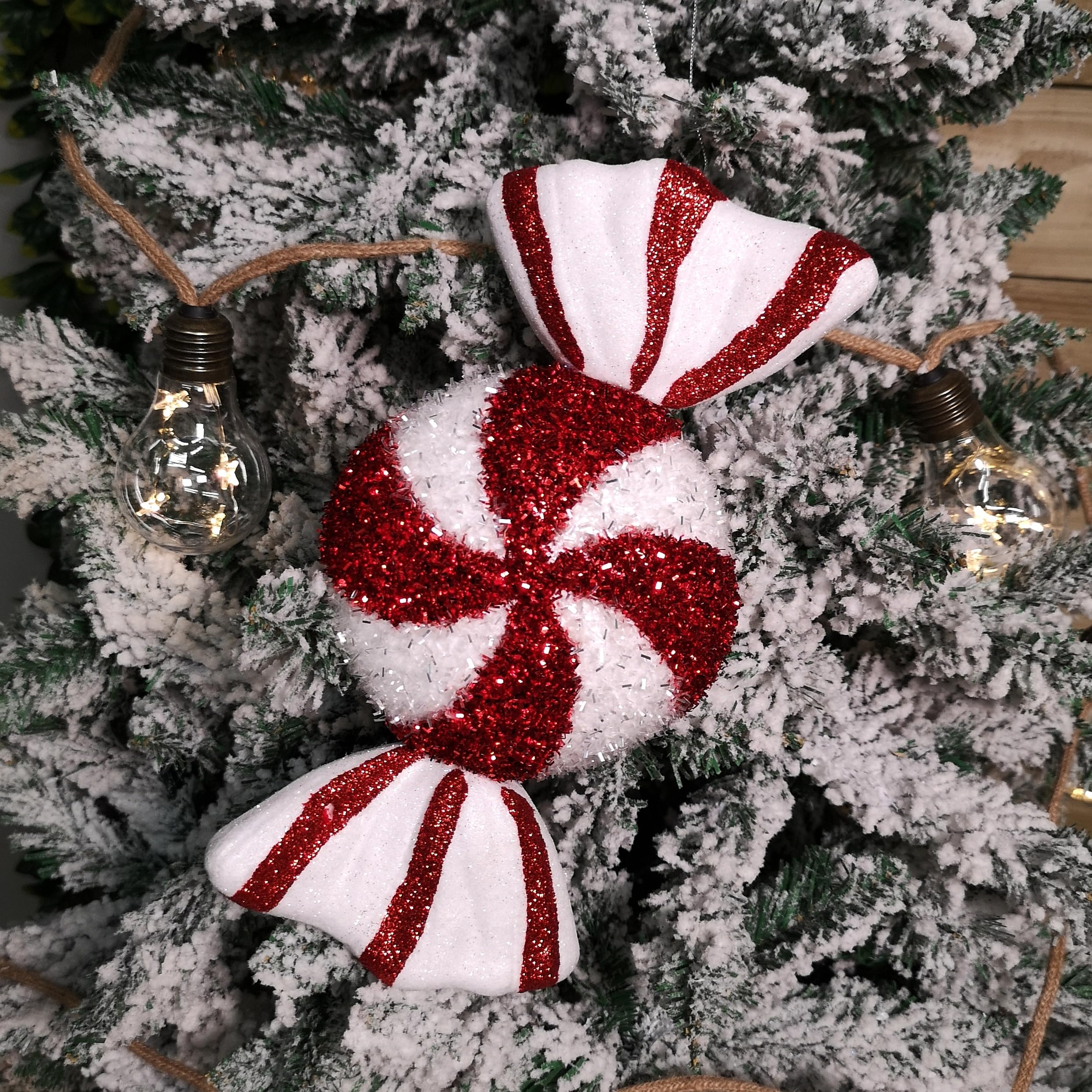 Samuel Alexander Red/White 28Cm And Glitter Candy Stripe Sweet Hanging Christmas Decoration