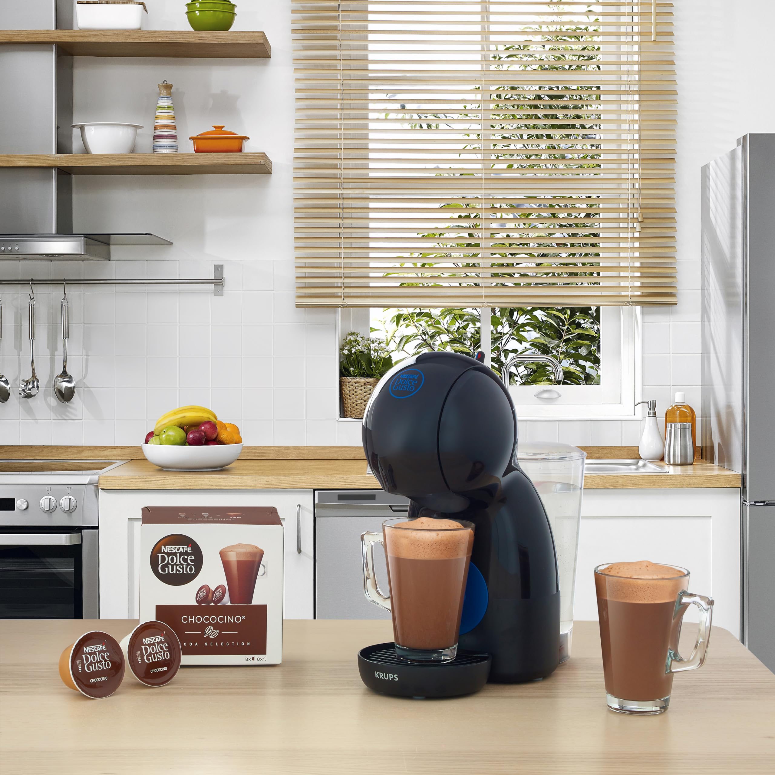 Krups Nescafé Dolce Gusto Piccolo XS KP1A08 Cafetera de cápsulas de 0.8L, modo Eco, bandeja 3 alturas, color negro, 3 Packs Café Intenso