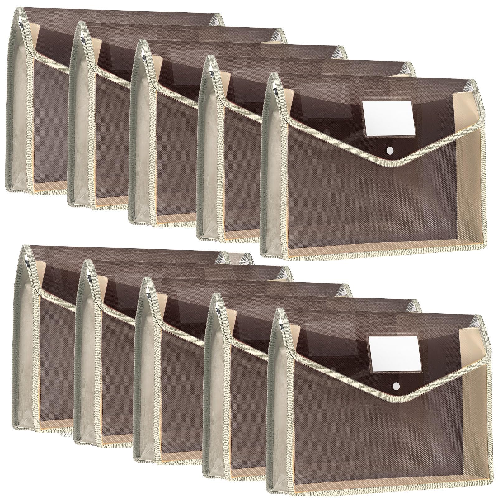 10 Pieces Plastic File Folders Envelope Expanding File Wallet Organizer Documents Folder with Snap Closure and Pocket, A4 Size Waterproof Transparent