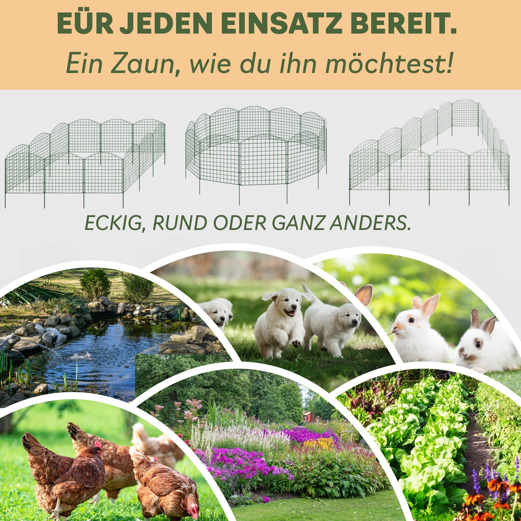 Valla de jardín enchufable Valla de Estanque para Estanque 12 Elementos de Valla Metal para Perros 78 cm Altura Verde