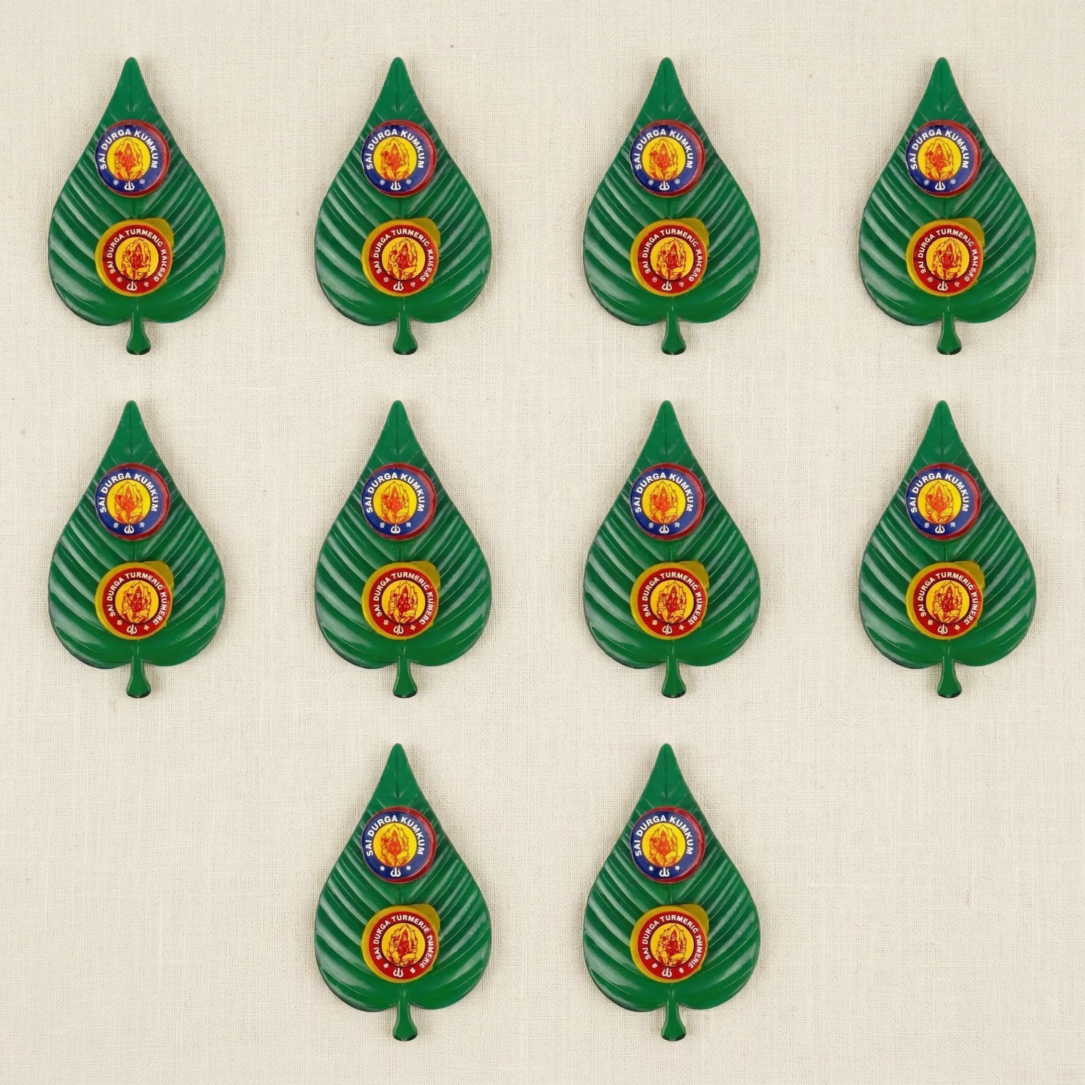 LOVENSPIRE Decorative Leaf Haldi Kumkum Packets for Pooja Thali - Wedding & Housewarming Favors, Festival Items & Indian Return Gifts Pack of 10