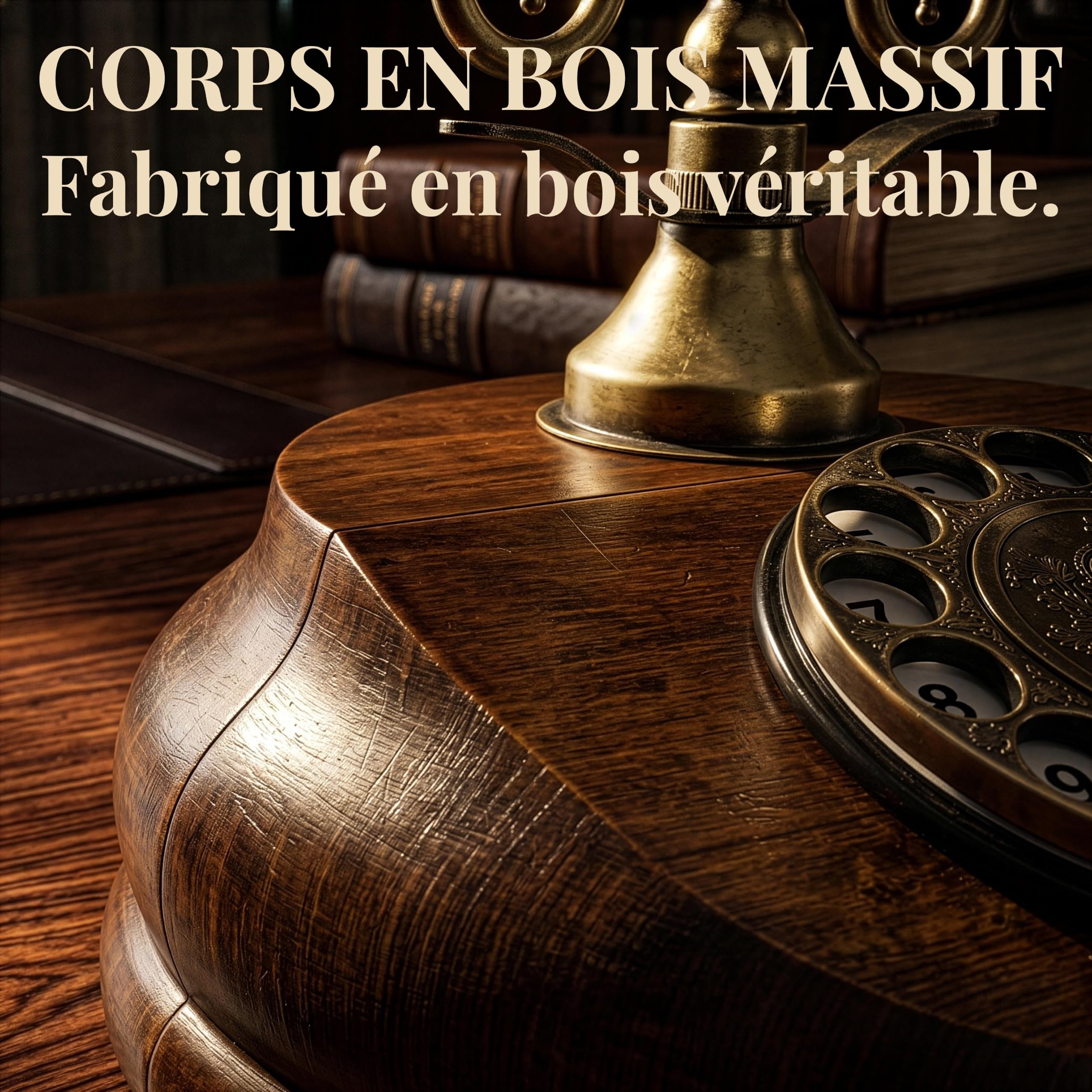 Opis Technology 1921 Cable Modèle A — Téléphone Fixe Vintage en Bois, Téléphone Rétro Filaire avec Cadran Rotatif et Cloche en Métal (sans Bluetooth)