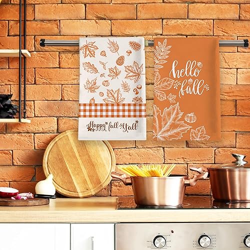 Miniatura 6 de Toallas de cocina de otoño, juego de 2 toallas de otoño, calabazas de otoño con hojas de arce, paños de cocina para baño, Acción de Gracias,