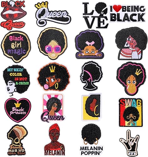 20 parches bordados para planchar para ropa, para niñas afroamericanas, apliques bordados para coser para mochilas, jeans, chaquetas, manualidades