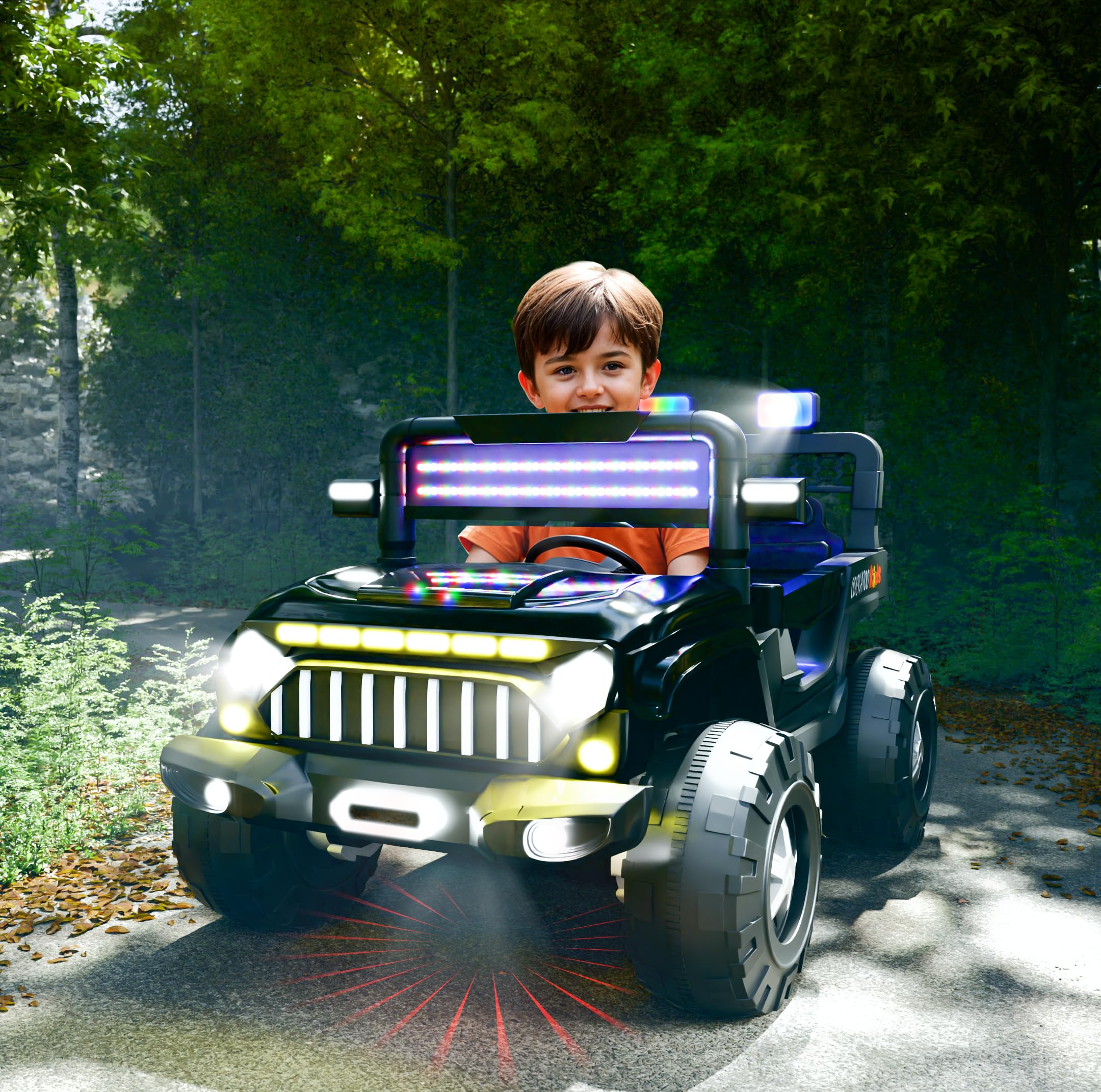 Cockatoo KX-Thar Ride-On Electric Car For Kids, Electric Jeep For Kids To Drive 2 years 12 With 12V Dual Motor 6V Double Battery Remote Control LED Headlights, Bluetooth Music Lights Big Wheels, Black-image-11