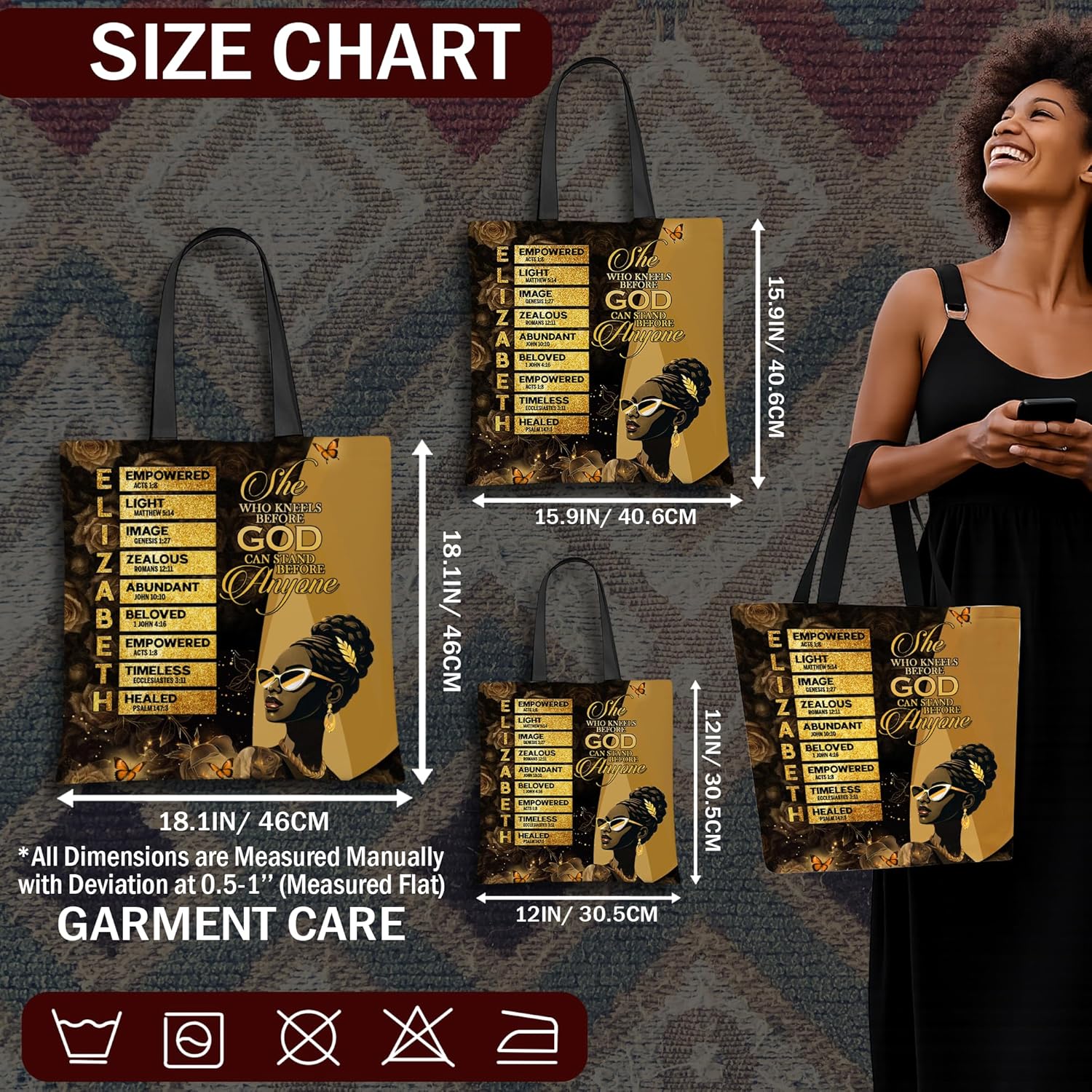 Personalized African American Tote Bags for Women, Christian Shoulder Bag with Name for Travel, Work, Gym, Black Women Gifts - Image 9