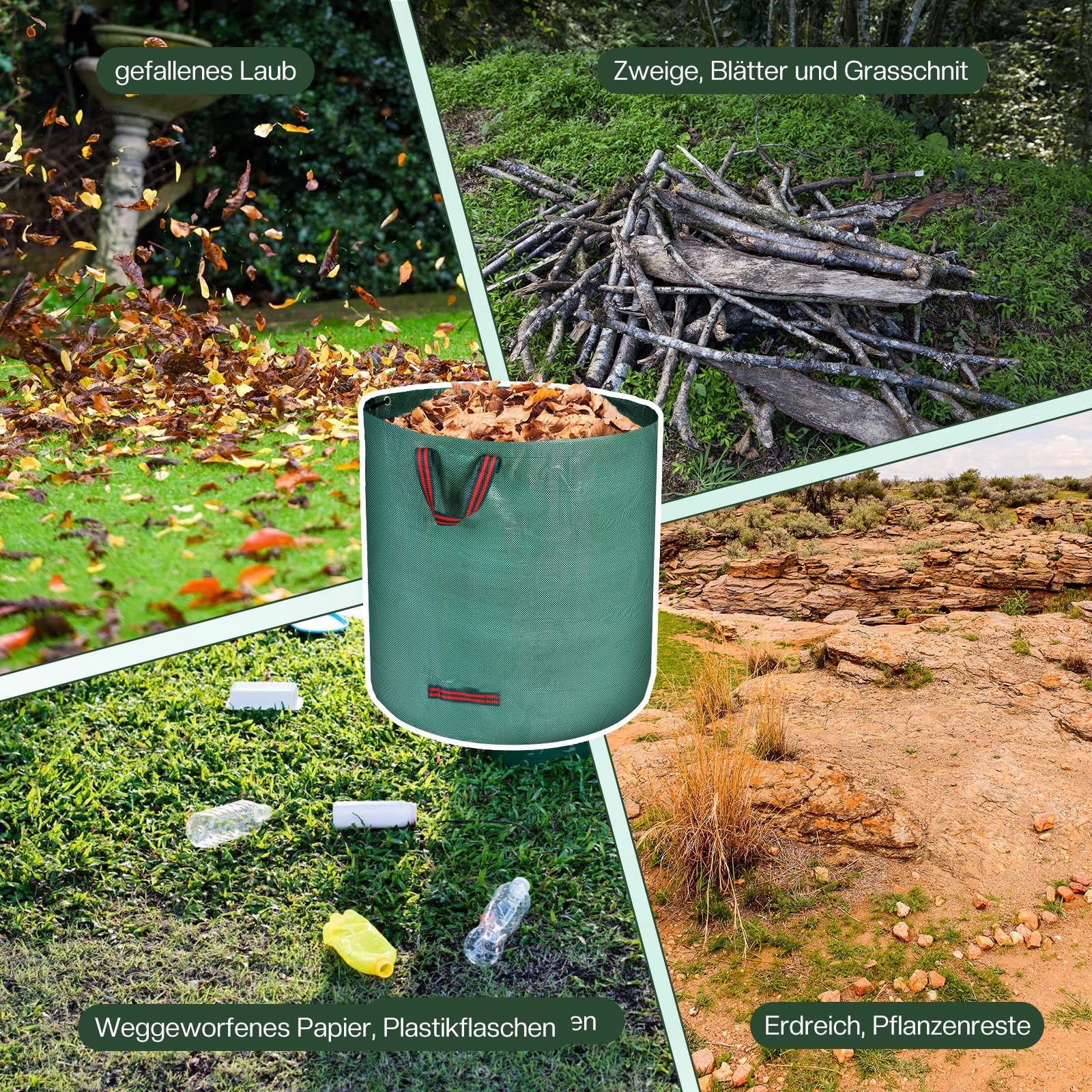Sac Jardin Dechets Verts 2x 500L - Sac Dechets Verts avec Poignées, Pliable et Réutilisable - Sacs Vegetaux Jardin pour Ramasse Feuilles Mortes