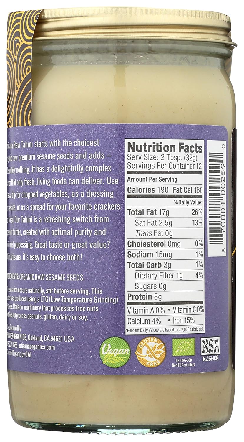 Artisana Organics Raw Tahini Sesame Seed Butter - Just One Ingredient, Unroasted, Vegan, Paleo and Keto Friendly, Non-GMO, 14oz Jar (Pack of 2) image 2