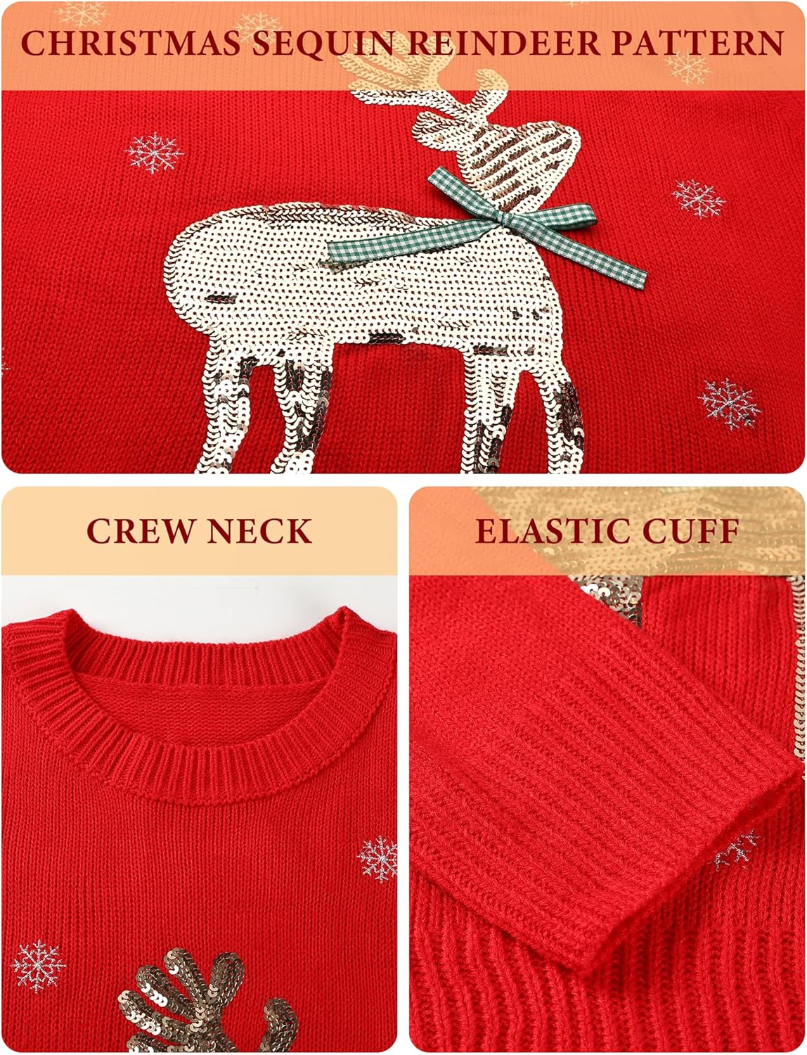 Maxure Christmas Sweaters for Women, Pullover Knitted Funny Sweater Women's Winter Festive Christmas Outfits Top Shirt - Image 5