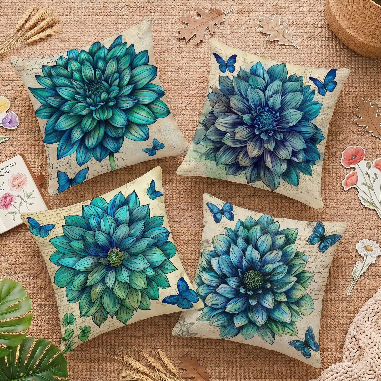 Housses de coussin 65x65 velours papillon pour salon de jardin élégant