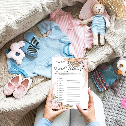 Miniatura 6 de 30 juegos florales bohemios para baby shower con 1 tarjeta de respuesta (5 x 7 pulgadas) – Juego de palabras – Juegos de fiesta de revelación de