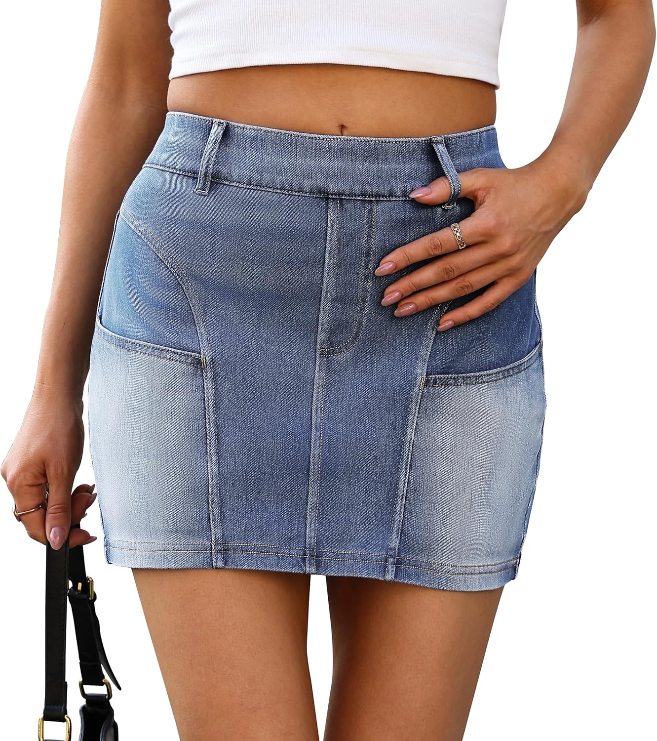 RUBZOOF Women's Low Rise Bodycon Mini Washed Denim Skirt Casual Stretch Y2K Classic Cute Skirts with Pockets XS-XL