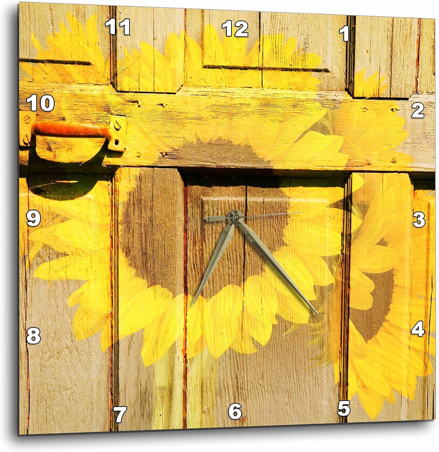 3dRose dpp_57848_2 Rustic Yellow Sunflowers and a Door-Inspired Flowers-Wall Clock, 13 by 13-Inch