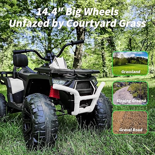 Miniatura 4 de Hikiddo ATV de 4 ruedas para niños, auto de juguetes de paseo de 24 V para niños grandes con motor de 400 W, 2 plazas (blanco)