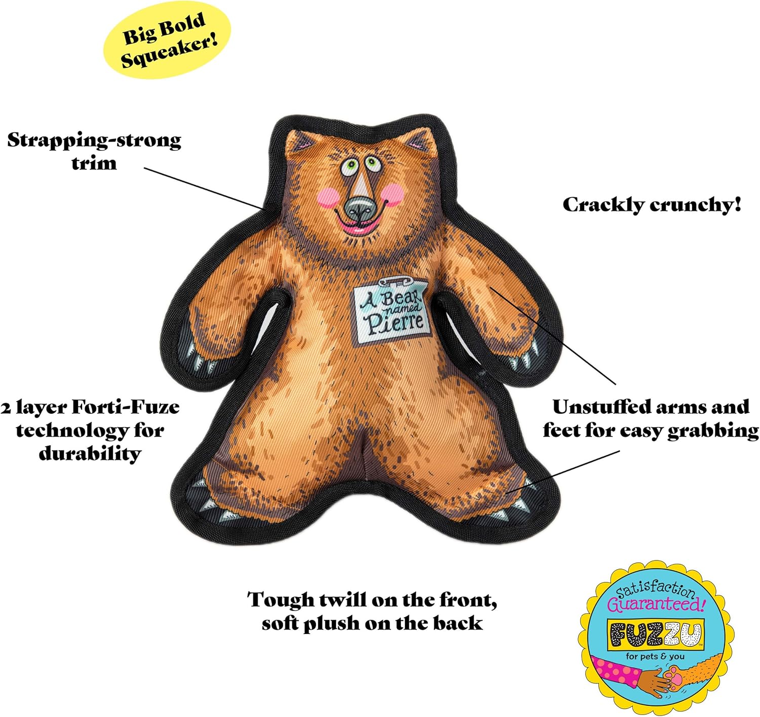 FUZZU 丈夫な犬用おもちゃ きしみ付き - 丈夫な噛むおもちゃ Wild Woodies - ピエールという熊 M 9インチ