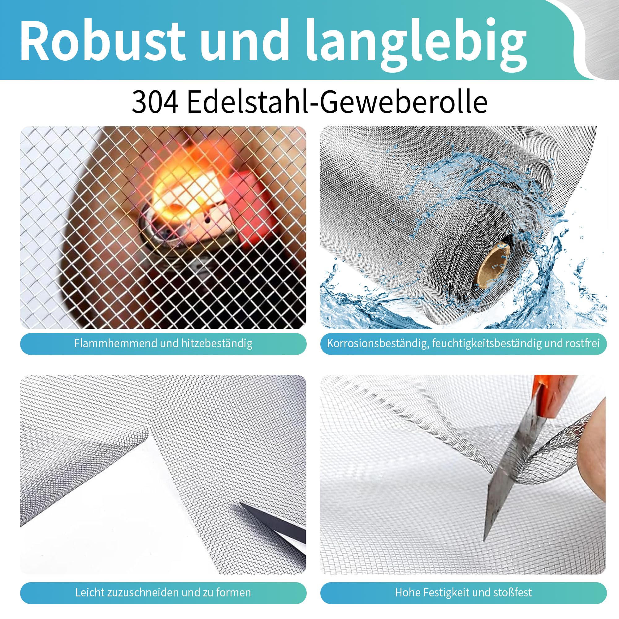 Fliegengitter Edelstahl 1x10 m langlebiger Insektenschutz für Fenster Türen | Kratzfestes Edelstahlgitter DIY-Projekte zuschneidbares Edelstahlgewebe