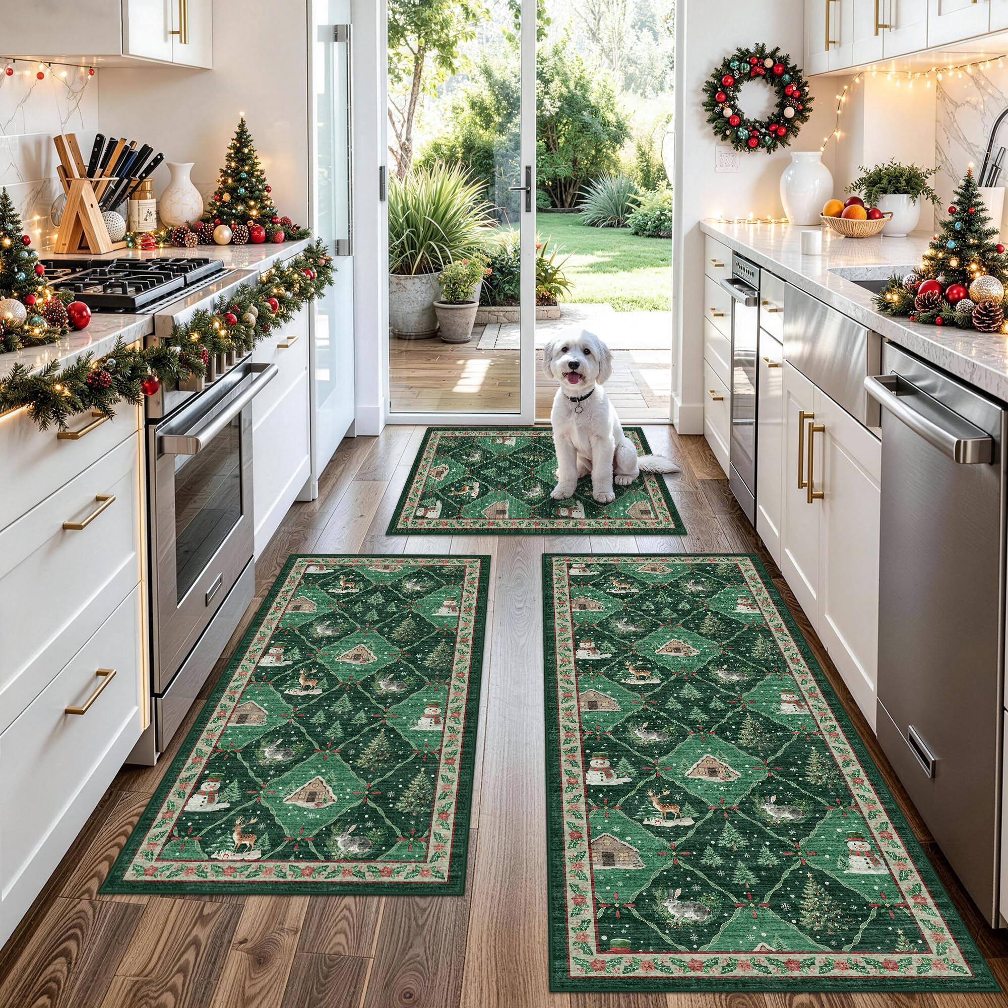 3-Piece Boho Kitchen Rug Set - Non-Slip & Washable -16