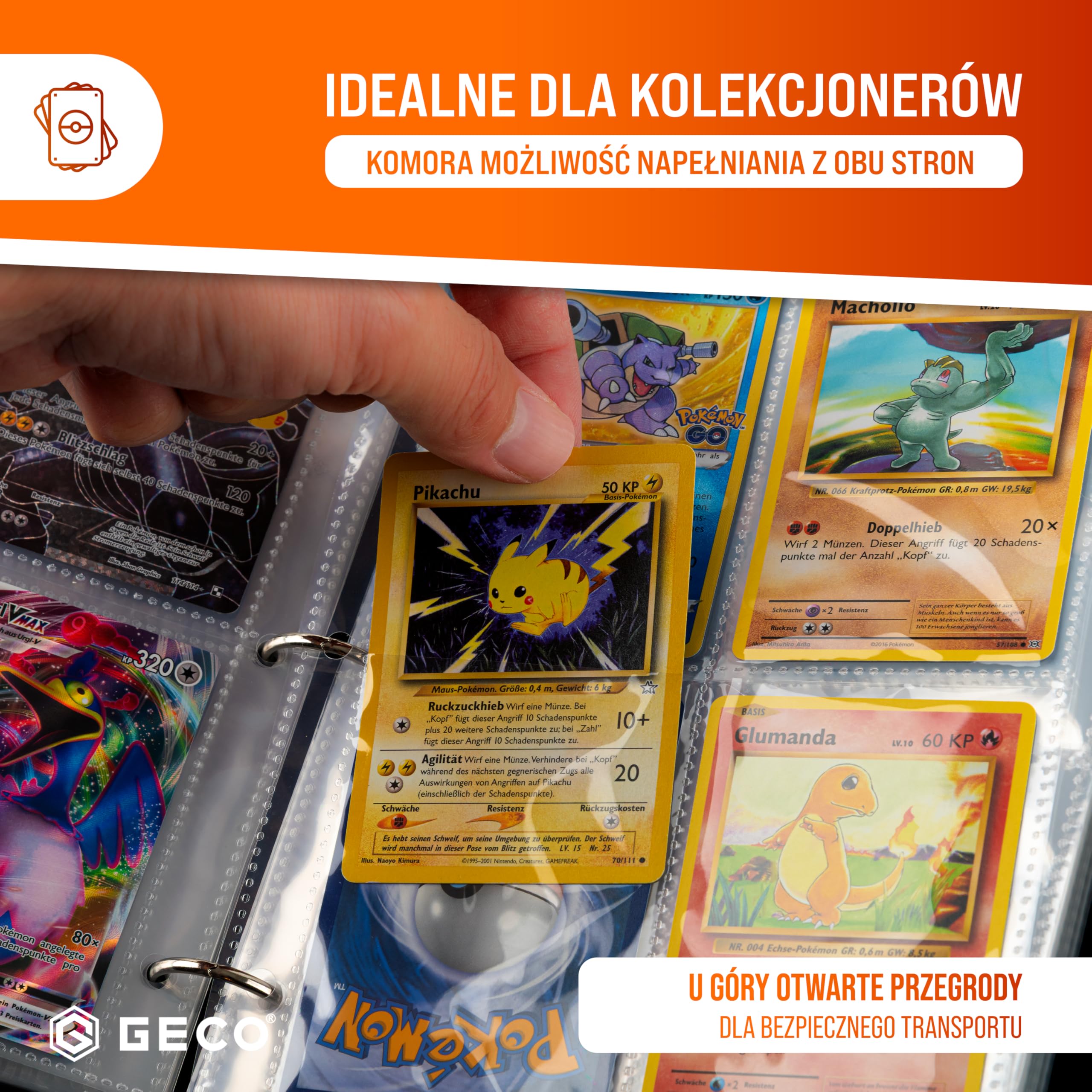 Album kolekcjonerski na karty kolekcjonerskie - kolekcjonerski album na karty z zamkiem błyskawicznym - segregator z 4 kieszeniami - 55 stron na 440 kart - Poke Ball-Design - czerwony