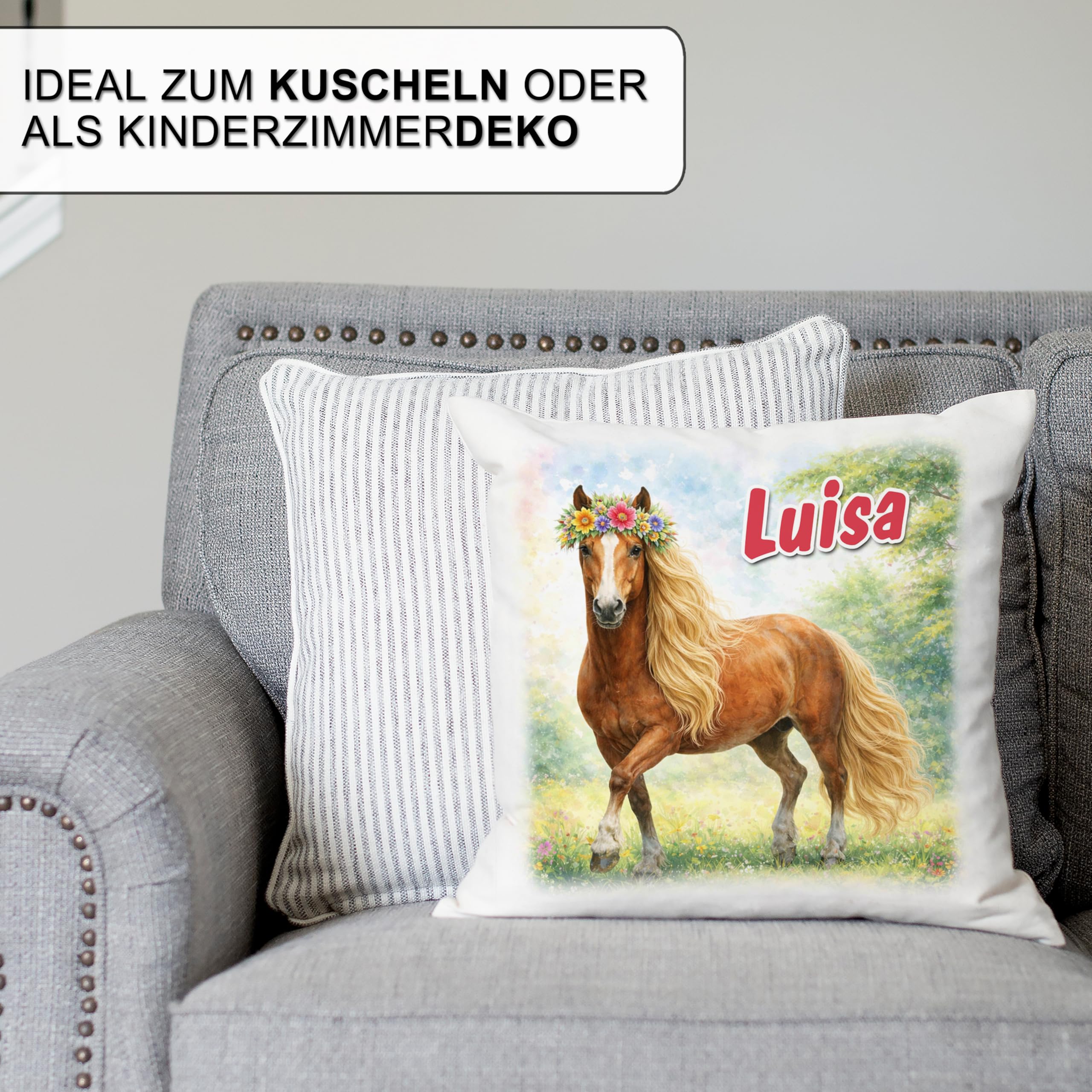 Kissen mit Name personalisiert, Geschenkidee für Kinder & Erwachsene, Namenskissen, Kissen für Paare, Geschenk zum Geburtstag, Weihnachten, Ostern (Pferd)