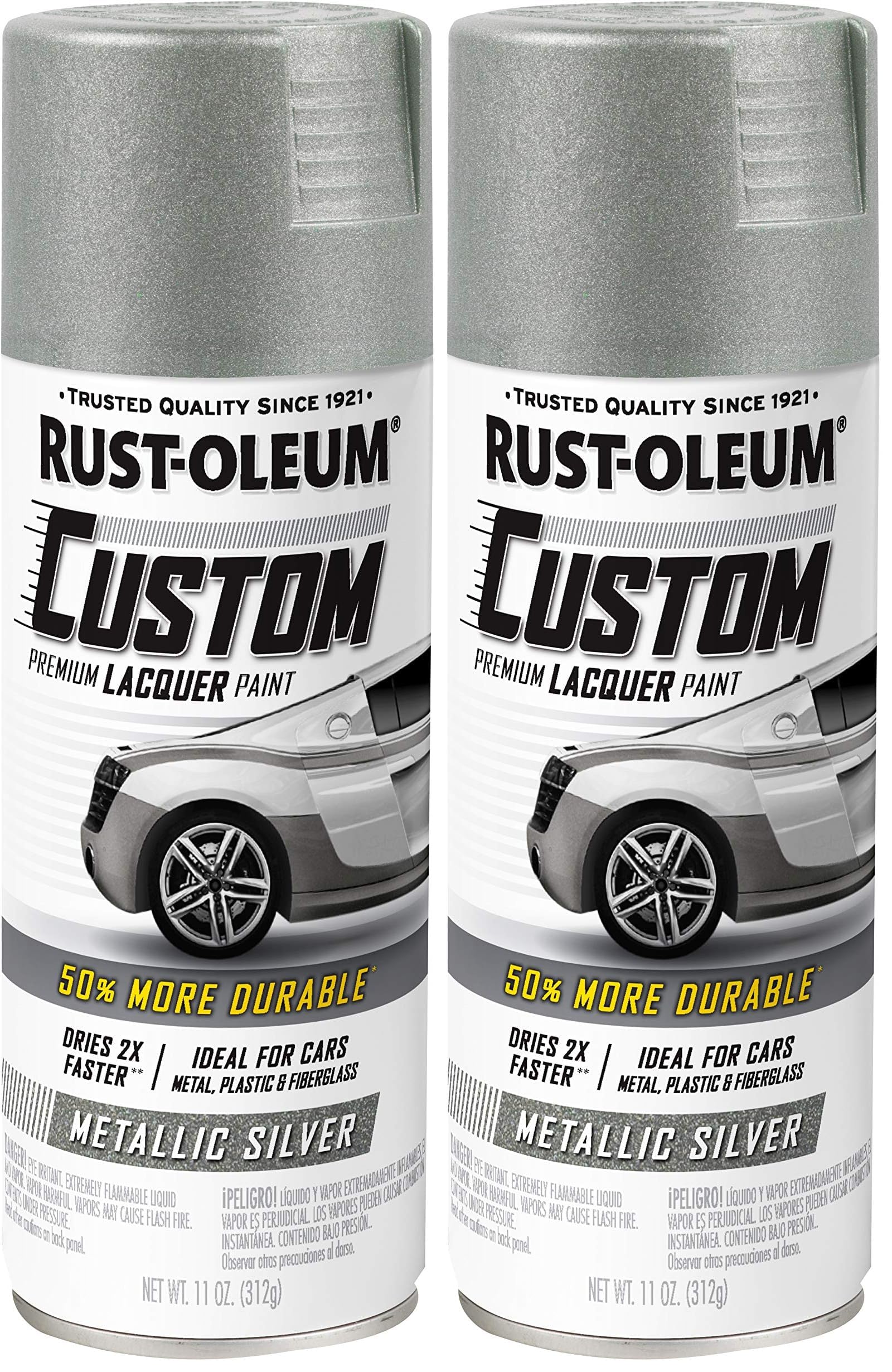 Rust-Oleum 323351 Automotive Custom Lacquer Spray Paint, 11 oz, Metallic Silver (Pack of 2)