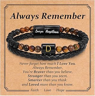 Initial Bracelet for Men Dad, Gifts for Fathers Day from Daugther Son Leather Beads