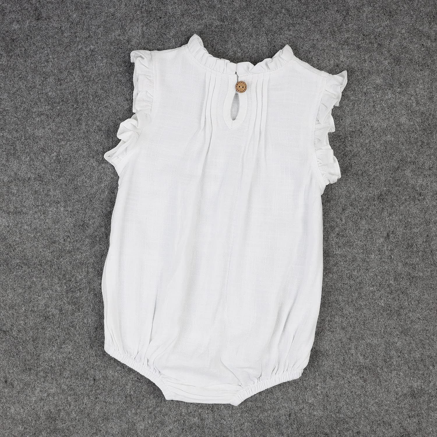 HOOLCHEAN Baby Girls Cotton Linen Plain Ruffles Sleeveless Bodysuits