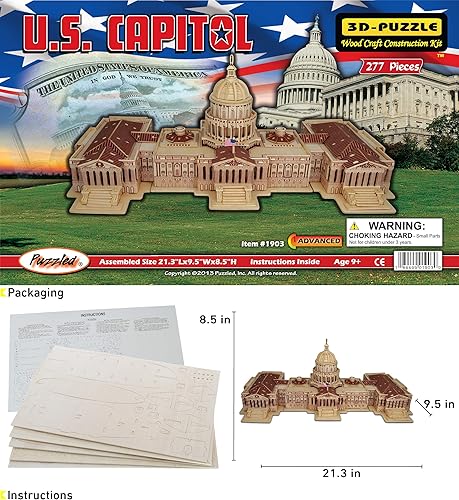 Miniatura 2 de Puzzled Rompecabezas 3D The US Capitol Building Wood Craft Kit de modelo de construcción educativo DIY juguete de madera ensamblar modelo de