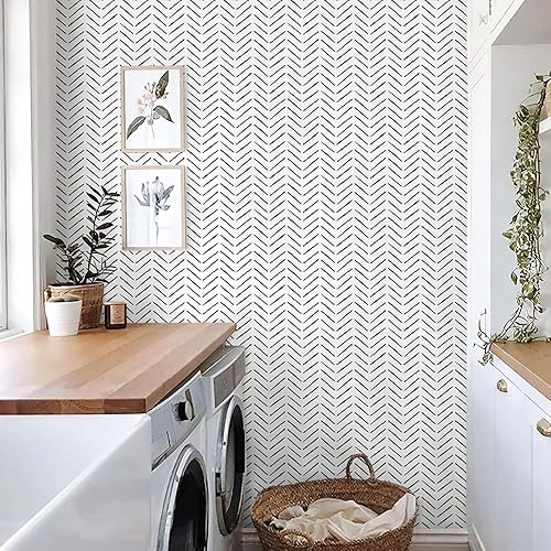 Miniatura 5 de Rugreat Papel tapiz de espiga para despegar y pegar, papel de contacto moderno a rayas para gabinetes, neutro, autoadhesivo, extraíble, para