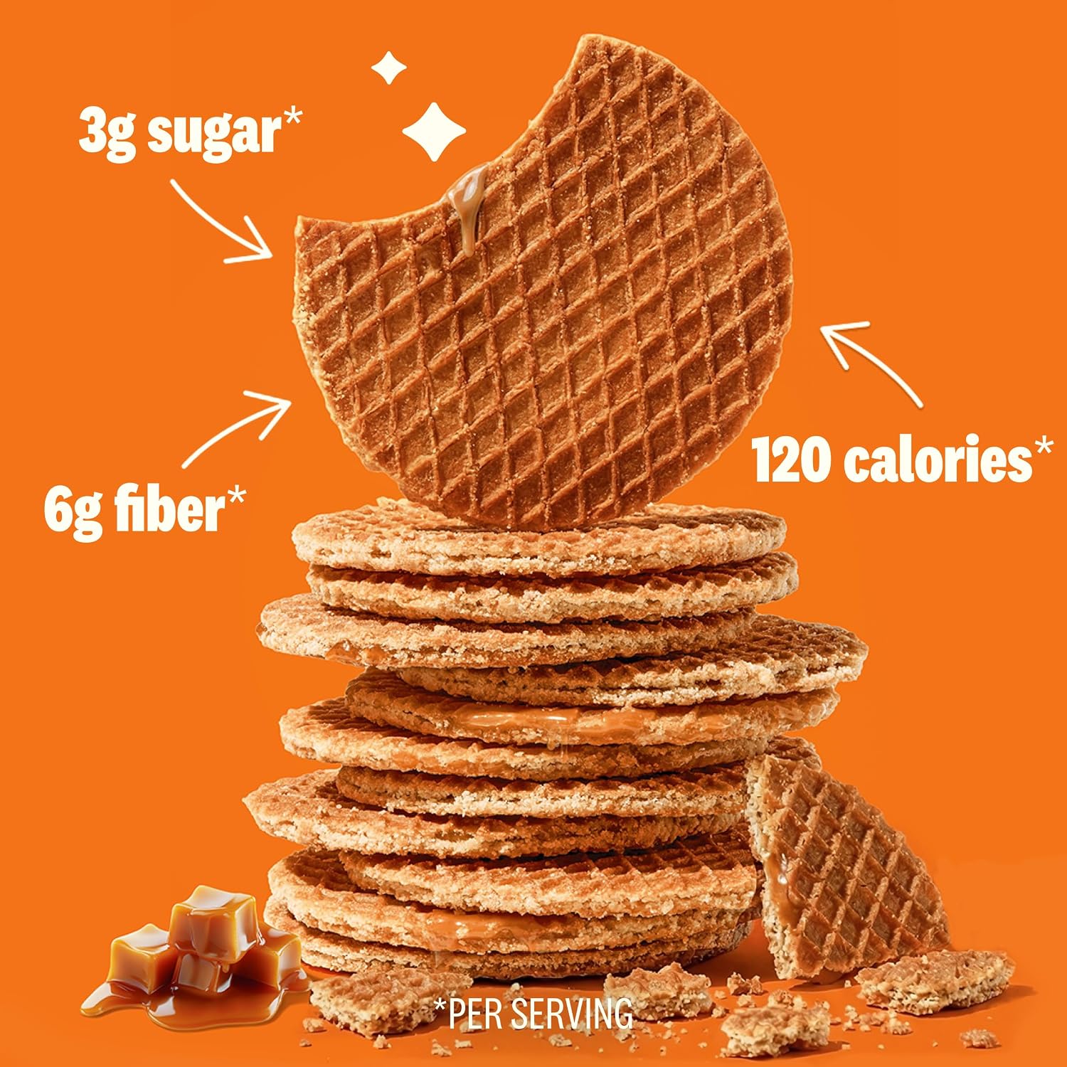 Rip Van Wafels Dutch Caramel & Vanilla Stroopwafels, Healthy Snacks, Non-GMO, Low Calorie, Low Sugar (3g), Office Snacks, Keto Friendly, 12 Count (Pack of 2)