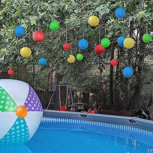 Miniatura 4 de Paquete de 20 faroles decorativos para exteriores, 10 pulgadas, impermeables, colgantes, redondos, de tela de seda, para bodas, cumpleaños, fiestas