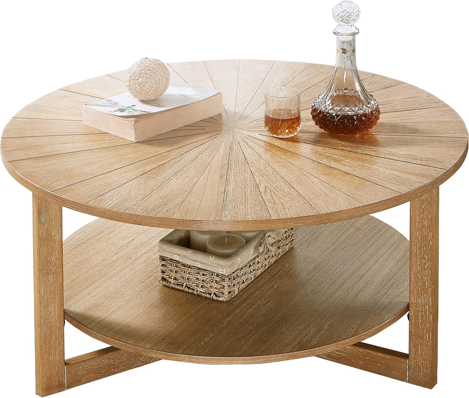 Amazon.com: DS-HOMEPORT Wood Round Coffee Table for Living Room, 2 Tier ...