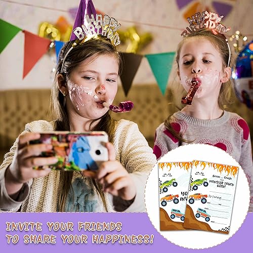 Miniatura 4 de Monster Truck Rally - Tarjetas de invitaciones para fiesta de cumpleaños, invitación de cumpleaños de camión para niños, invitaciones de relleno de
