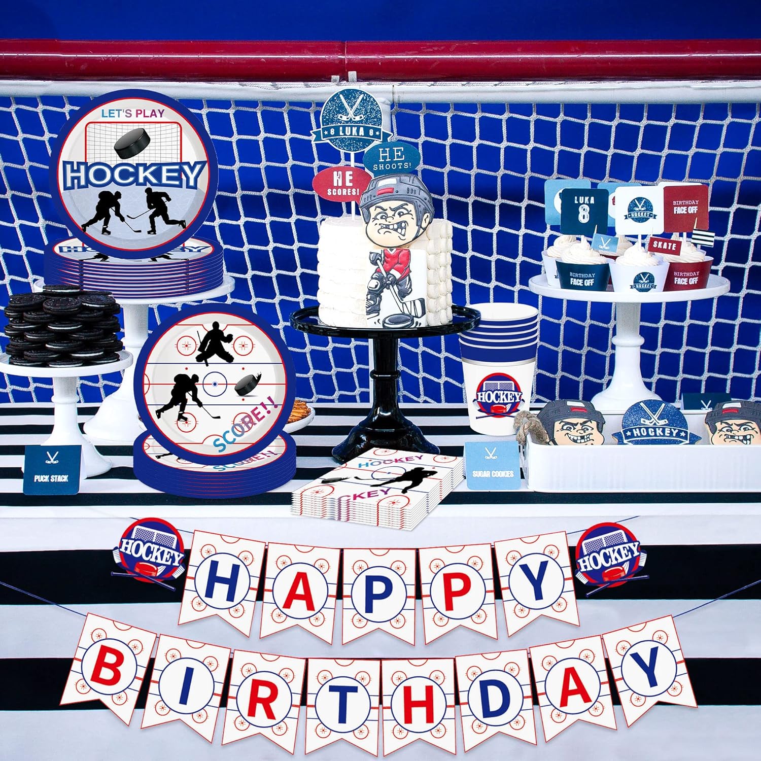 JeVenis 45 PCS Hockey Birthday Party Supplies Hockey Birthday Party