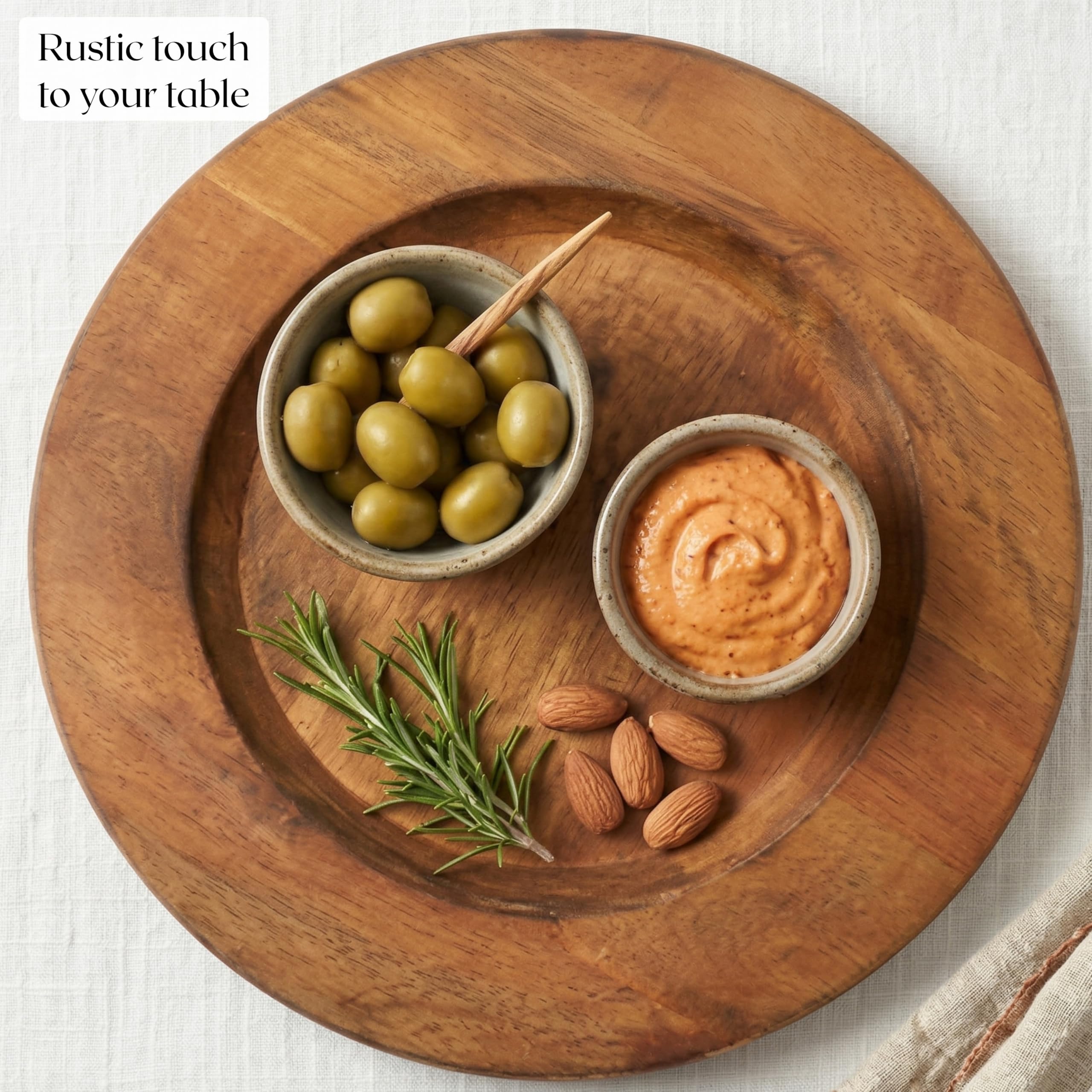 Alpha Living Home - Handgefertigte Speiseteller aus Mangoholz – 2er-Set | 33 cm runde Servierplatten aus Holz | rustikale Platzteller für Heimdekoration, Charcuterie, Vorspeisen und Essen – langlebig