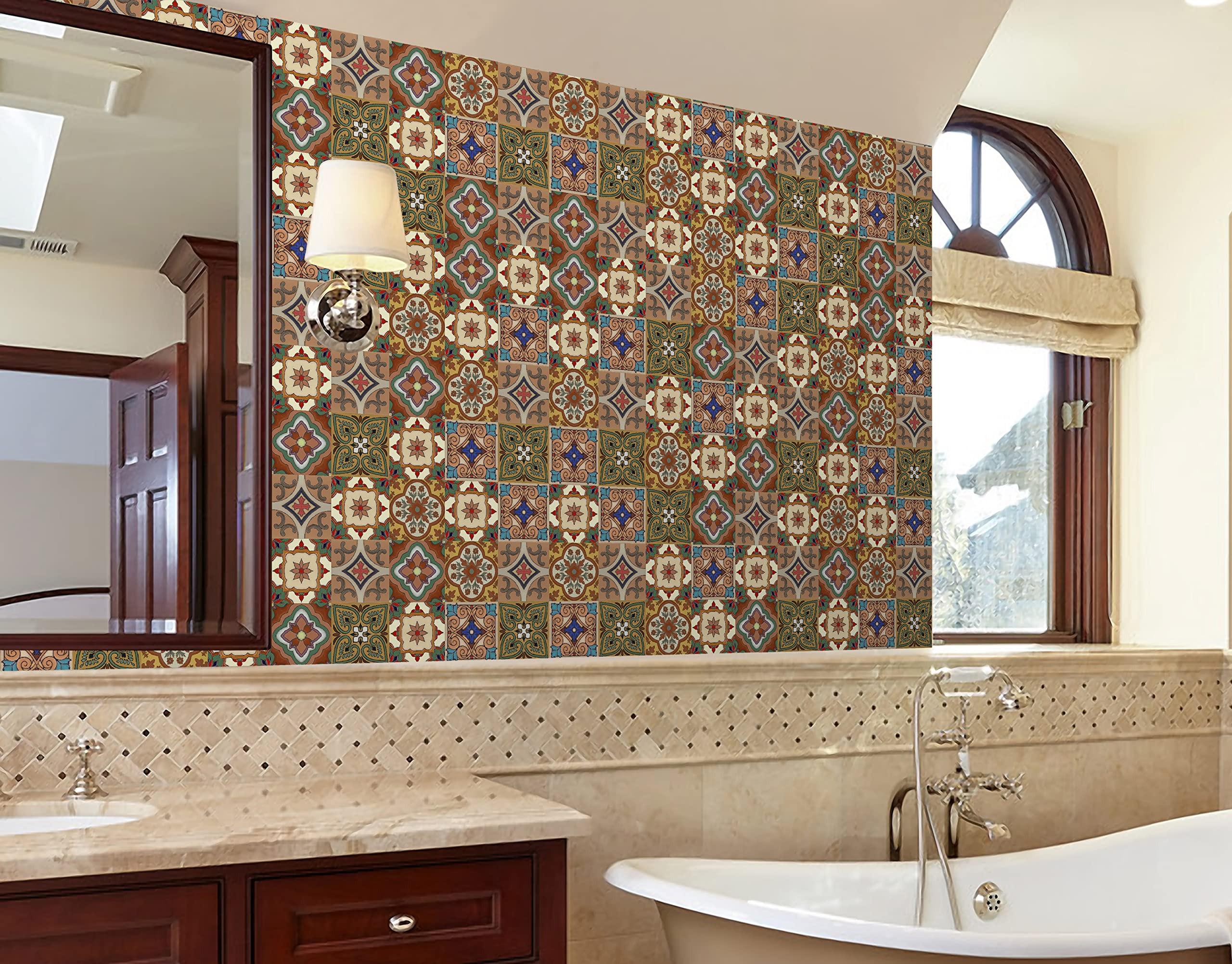WallDesign Spanish Terracota Mosaic Tile Self-Adhesive Sticker - 16 x 24 inch Waterproof Easy Clean Durable Vinyl Decorative Film for Kitchen Counter, Washbasin, Table, Wall, Cupboard 1