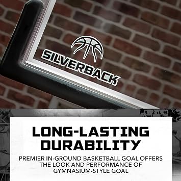 Silverback Height Adjustable In-Ground Basketball Hoop with Tempered Glass Backboard, Pro-Style Breakaway Rim & Backboard Pad