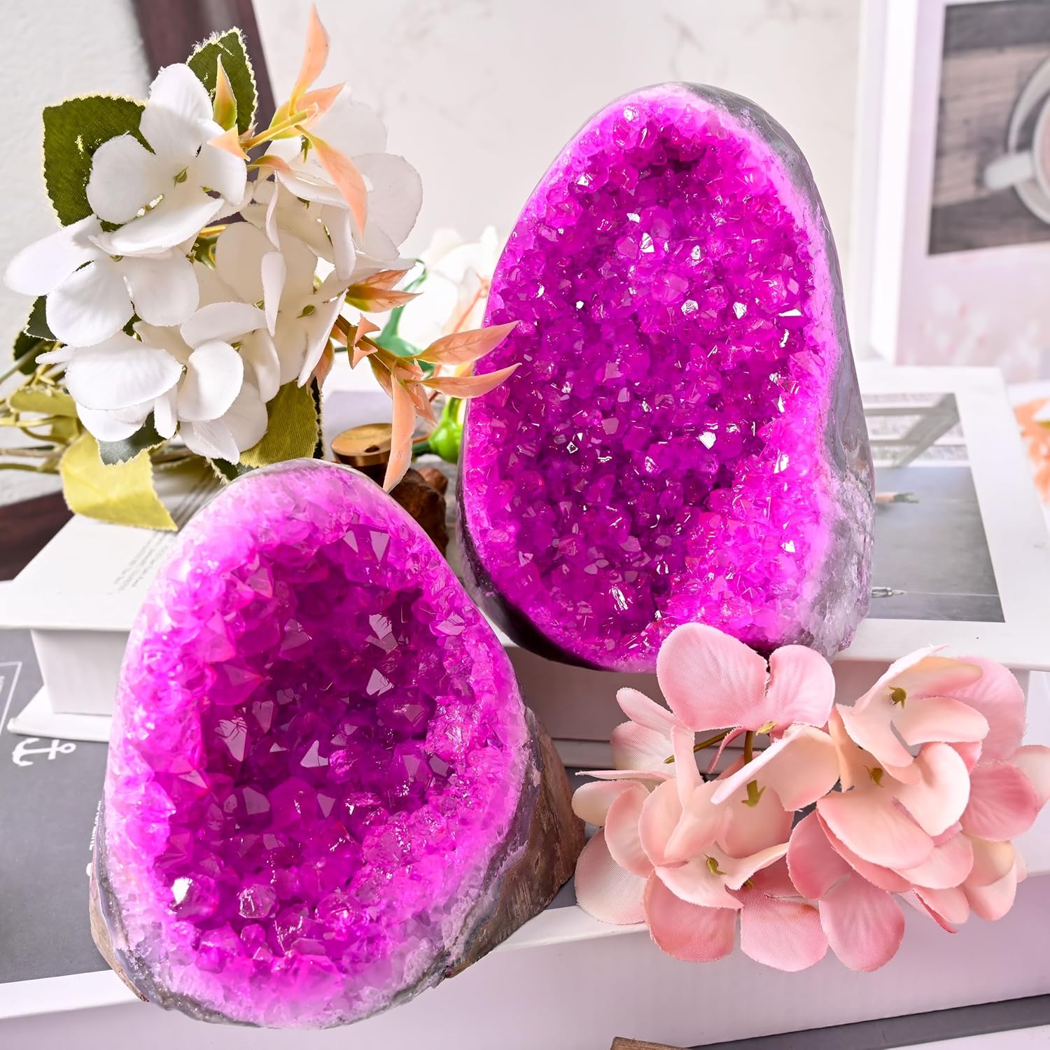 Rose Red Geode Cluster (400-500g/0.88-1.1lb) - 5-10cm Spiritual Crystal for Home & Office, Crystal Cathedral Decor, Crystal Collection