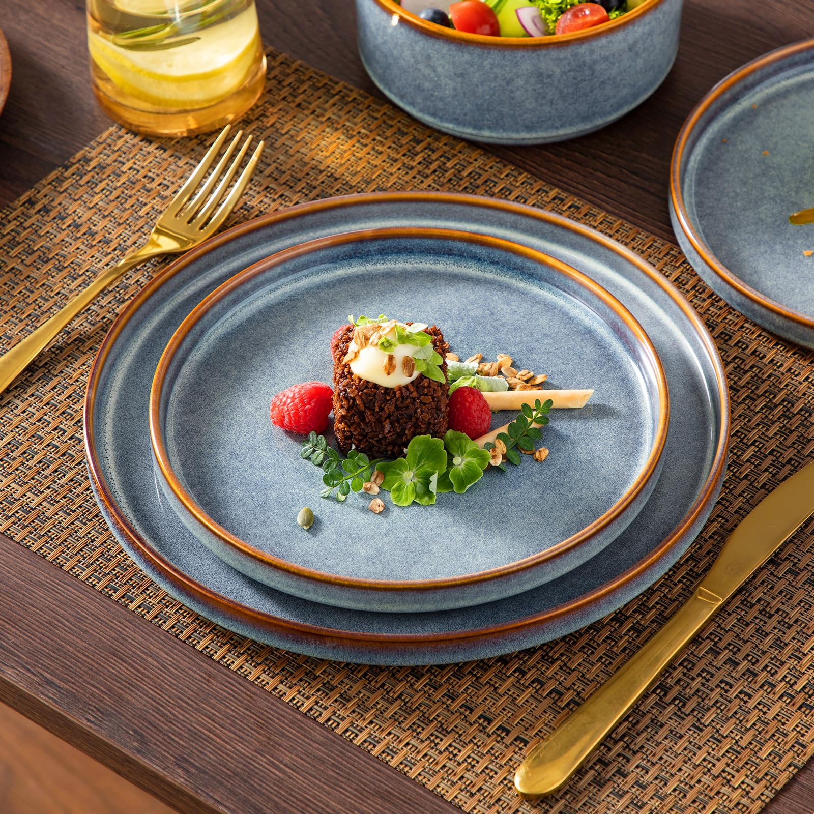 vancasso Geschirrset 12 Personen, 36-tlg Steingut Teller Set, Geschirr Blau, Tafelservice mit Speiseteller, Salatteller und Schüsseln - Galaxie-inspiriertes Design, ONION Serie