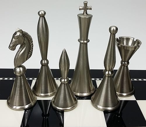 Miniatura 3 de Juego de ajedrez Art Deco Staunton moderno de metal de latón con tablero brillante blanco y negro de 15 pulgadas
