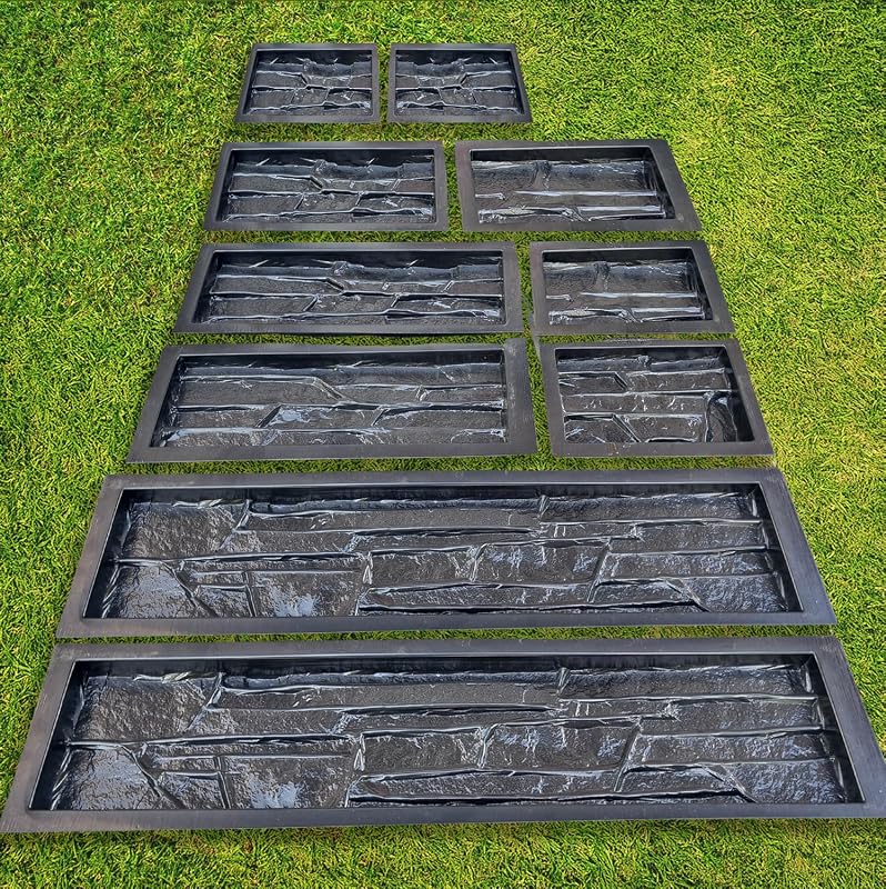 10 pcs ABS 2mm Flagstone Limestone Plastic Cement Molds Cement Wall Mould Concrete Tile Cement Mold Brick DIY Forms - De Pared Moldes para Cemento Rock Molds for Concrete Prensa para Pared