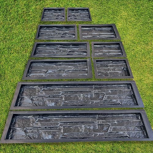 BETONEX 10 pcs ABS 2mm Flagstone Limestone Plastic Cement Molds Cement Wall Mould Concrete Tile Cement Mold Brick DIY Forms - De Pared Moldes para Cemento Rock Molds for Concrete Prensa para Pared